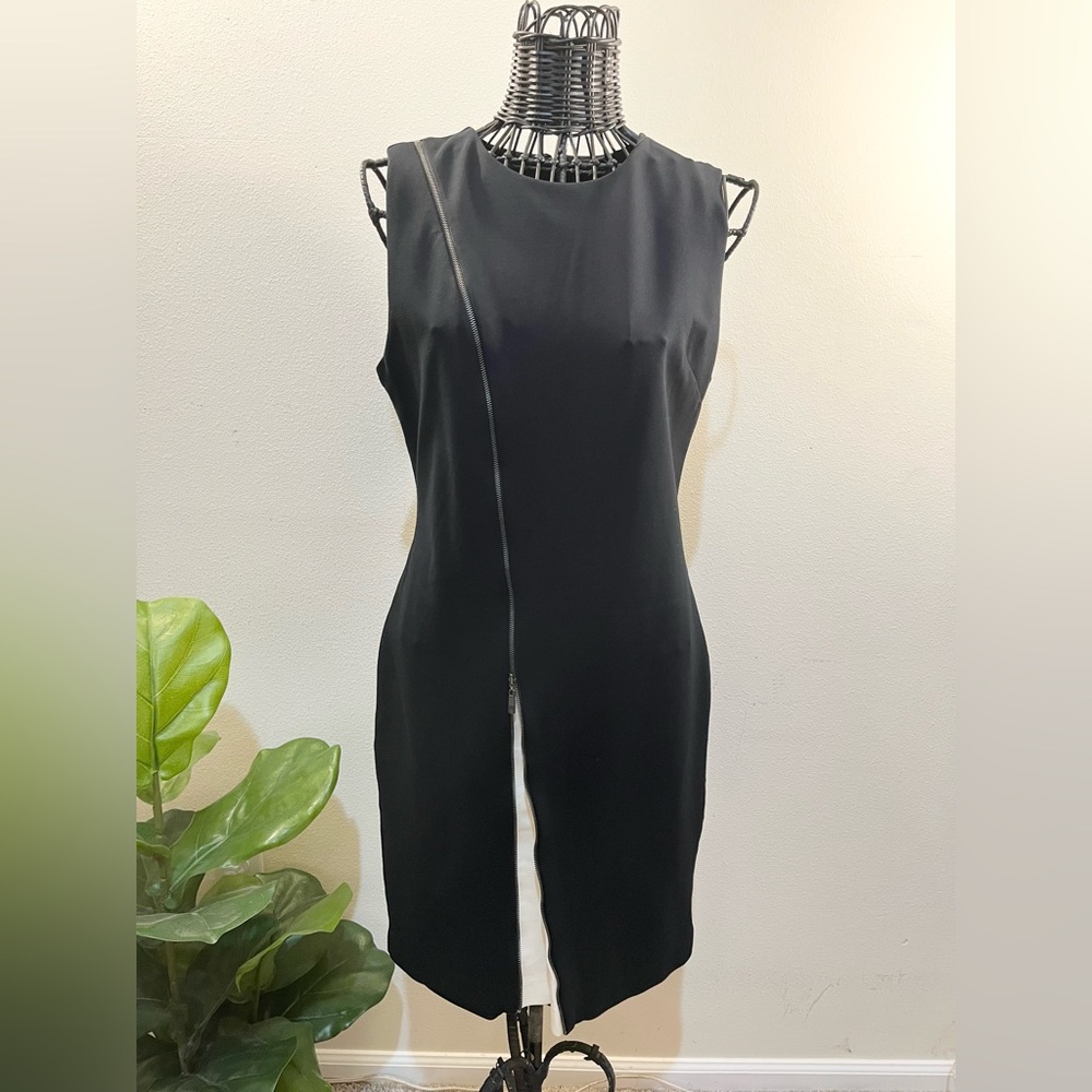 Alfani Black Asymmetrical Zipper Sleeveless Dress